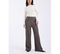 Pieces - Pantaloni sartoriali a fondo ampio in misto cotone sale e pepe marrone chiaro S