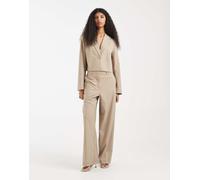 Pieces - Pantaloni sartoriali a vita alta con fondo ampio beige in coordinato-Neutro XL