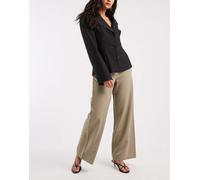 Pieces - Pantaloni sartoriali a vita alta con fondo ampio kaki pallido-Verde M
