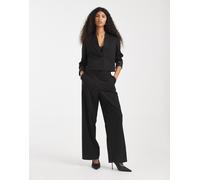 Pieces - Pantaloni sartoriali a vita alta con fondo ampio neri in coordinato-Nero XL