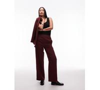 Pieces - Pantaloni sartoriali bordeaux con motivo gessato in coordinato-Rosso M