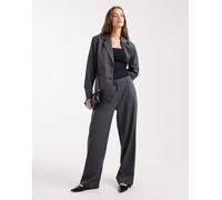 Pieces - Pantaloni sartoriali con risvolto colore grigio scuro mélange in coordinato M