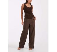 Pieces pantaloni sartoriali coordinati a righe sottili color cioccolato-Marrone XS