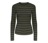 PIECES Pccrista LS O-Neck Knit Noos BC Maglione Lavorato a Maglia, Forest Night/Stripes:Black Narrow, S Donna
