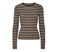 PIECES Pccrista LS O-Neck Knit Noos BC Maglione Lavorato a Maglia, Morel/Strisce: Nero Narrow, M Donna