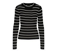 PIECES Pccrista LS O-Neck Knit Noos BC Maglione Lavorato a Maglia, Nero/Strisce: Betulla Narrow, L Donna
