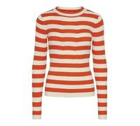PIECES Pccrista LS O-Neck Knit Noos BC Maglione Lavorato a Maglia, Tango/Strisce: Strisce Larghe di Betulla, L Donna