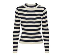 PIECES PCCRISTA LS O-Neck Knit Noos BC Pullover, Sky Captain/Stripes:Wide Birch Stripes, S Donna