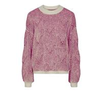 PIECES Pcjenna LS O-Neck Knit Noos BC Maglione Lavorato a Maglia, Bianco cap Grigio/Dettaglio: Festival Fucsia, XS Donna