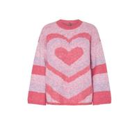Pieces - Maglione oversize rosa con stampa di cuori XL