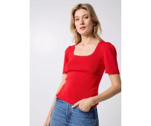 Pieces - Pcjuline Ss Rev Knit Tee Bc Rosso - Abbigliamento L Rosso