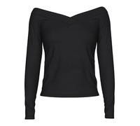 T-shirt da donna a maniche lunghe con scollo a V Pieces Maliva Noir XS