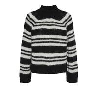 PIECES Pcnarmanell LS High Neck Knit BC Maglione, Nero/Strisce: Cloud Dancer, XS Donna