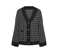 PIECES Pcnilja Knit Shacket Pa BC Maglione Cardigan, Black/Checks: Bianco e Argento Lurex, L Donna