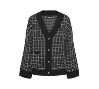 PIECES Pcnilja Knit Shacket Pa BC Maglione Cardigan, Black/Checks: Bianco e Argento Lurex, L Donna