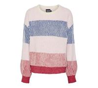 PIECES Pcnolo LS O-Neck Knit Mm BC Pullover, Cloud Dancer/Stripes:Roseate Spoonbill Multi, S Donna
