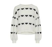 PIECES Pcnove LS O-Neck Heart Knit BC, Cloud Dancer/Dettagli: Black Hearts, M