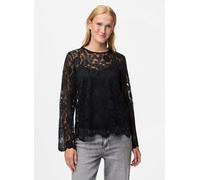 Pieces - Pcolline Ls Lace O-Neck Top Wvn Noos Nero - Abbigliamento M Nero