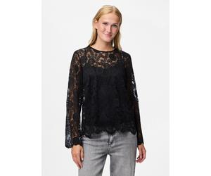 Pieces - Pcolline Ls Lace O-Neck Top Wvn Noos Nero - Abbigliamento S Nero