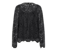 Pieces - Pcolline Ls Lace O-Neck Top Wvn Noos Nero - Abbigliamento S Nero