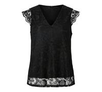 Pieces Pcolline SL Pizzo V-Neck Top Noos, Nero, XL