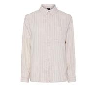 Pieces - Camicia in misto lino color crema betulla e nero a righe in coordinato-Bianco M