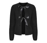 PIECES Pcrilly LS Reversible Bow Knit BC Cardigan, Nero, M Donna