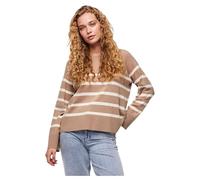 PIECES PCSIA LS Knit Noos BC Pullover, Silver Mink/Strisce: Bianco, S Donna