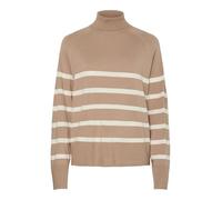 PIECES Pcsia LS Rollneck Knit Noos BC Maglione Lavorato a Maglia, Silver Mink/Strisce: Bianco, S Donna