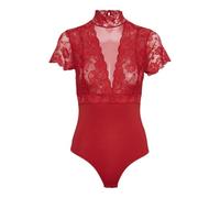 PIECES Pcsicca SS High Neck Bodystocking Body a Maniche Corte, Salsa, XS Donna