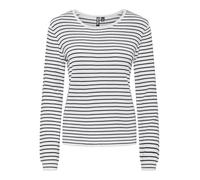 PIECES PCSONJA LS Pullover Knit Noos BC, Cloud Dancer/Strisce: Blu Marino, S Donna