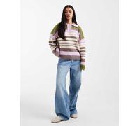 Pieces - Polo oversize in maglia a righe pastello e kaki-Multicolore XS