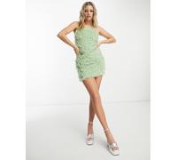 Pieces - Premium - Vestito corto a fascia con piume sintetiche, color menta-Verde XL