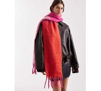 Pieces - Sciarpa media morbidissima rossa e rosa color block con frange-Viola One Size
