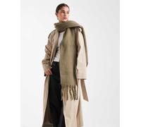 Pieces - Sciarpa morbidissima lunga verde oliva con nappe One Size