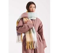 Pieces - Sciarpa morbidissima pastello caldo a quadri con nappe-Multicolore One Size