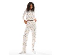 Pieces - Set pigiama natalizio a maniche lunghe bianco con stampa di omini di pan di zenzero XS