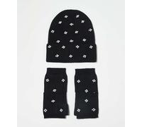 Pieces - Set regalo da 2 pezzi composto da scaldabraccia e berretto neri con perle-Nero One Size