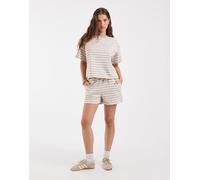 Pieces shorts della tuta a vita alta coordinati a righe beige e bianche-Bianco M