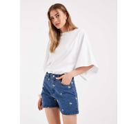 Pieces shorts di jeans ricamati floreali blu medio L
