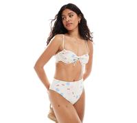 Pieces - Slip bikini a vita alta con stampa di conchiglie in coordinato-Multicolore XS