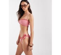 Pieces - Slip bikini con laccetti laterali rossi a quadretti in coordinato-Rosso XS