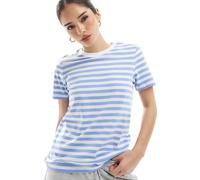 Pieces - T-shirt a maniche corte squadrata a righe blu e bianche XS