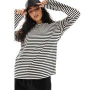 PIECES Pcsadie LS Top Noos Maglietta a Maniche Lunghe, Cloud Dancer/Strisce: Nero, S Donna