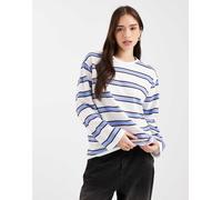 Pieces - T-shirt a maniche lunghe oversize stile rugby blu a righe multicolore XL