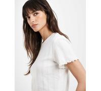 Pieces - T-shirt bianca con bordi smerlati-Bianco XXL