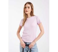 Pieces - T-shirt color orchidea con bordi ondulati-Rosa L