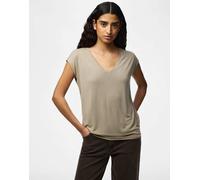 Pieces - T-shirt color visone argento con scollo a V-Neutro S