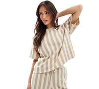 Pieces - T-Shirt felpata a righe beige in coordinato-Neutro S