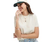 Pieces - T-shirt in cotone color crema con risvolto-Bianco XS